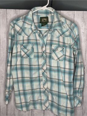 Stillwater Supply Co. Plaid Snap Button-Up in Teal and White
